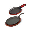 Oval Cast Iron Fajita Pan Set with Wood Serving